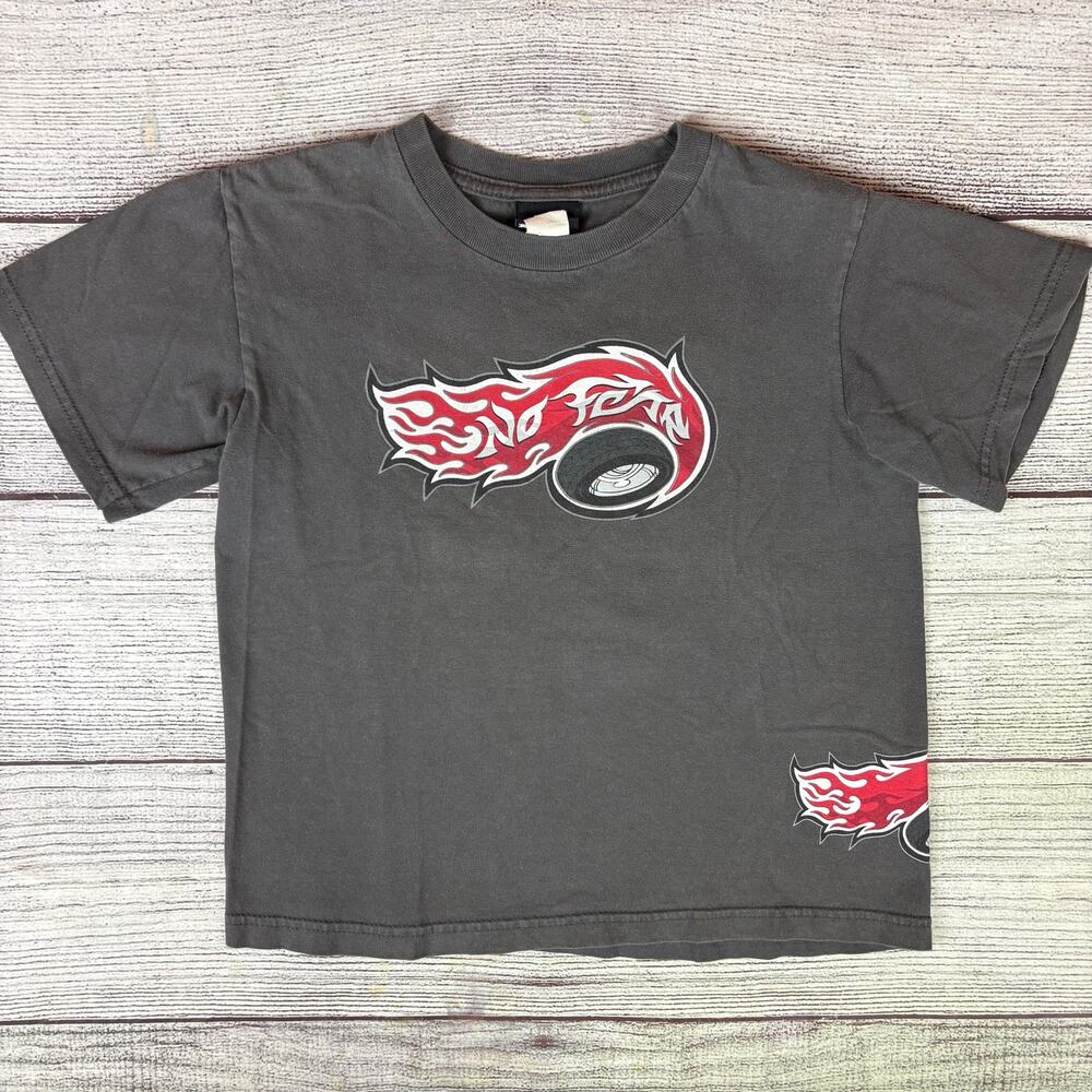 Vintage Y2k No Fear Flaming Wheel Graphic T-shirt